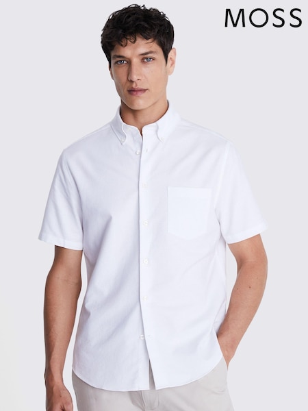 Білий - MOSS з коротким рукавом Washed оксфорд 100% Cotton сорочки (E12964) | 2 103 грн