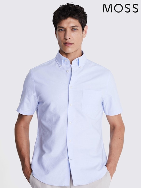 Синій - MOSS з коротким рукавом Washed оксфорд 100% Cotton сорочки (E12969) | 2 103 грн