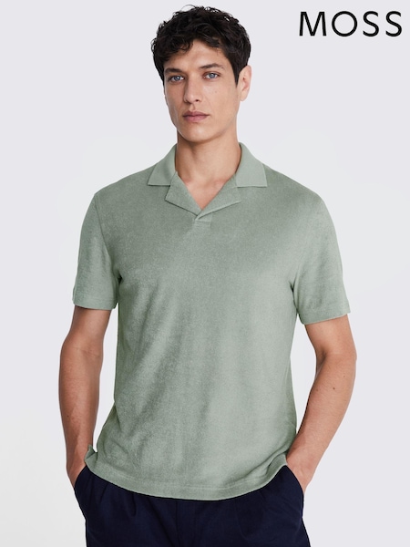 MOSS Green Terry Towelling Skipper 100% Cotton Polo Shirt (E12970) | 127 SAR