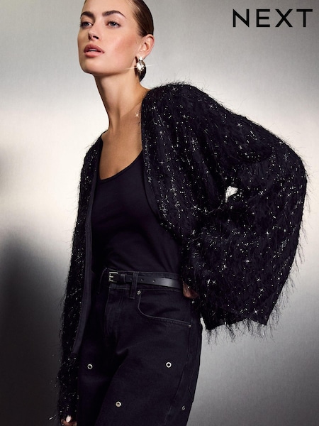 Schwarz - parkle Fringe Kimono Cover-Up (E12975) | 13 €