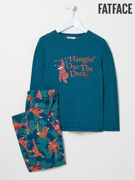 FatFace Dark Teal Blue Orangutan 100% Cotton Pyjama Set (E13039) | €23.50