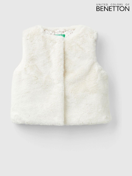 Benetton Cream Faux Fur Vest With All-Over Lining (E13067) | 158 LEI