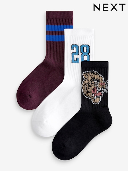 Varsity Tiger - Cushioned Footbed Cotton Rich Ribbed Socks 3 Pack (E13094) | 6 € - 9 €