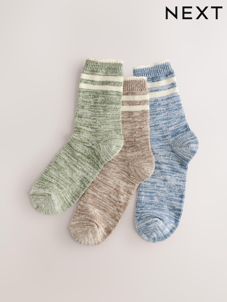 Marineblau/Khaki - Cushioned Footbed Cotton Rich Ribbed Tipped Socks 5 Pack (E13107) | 9 € - 10 €