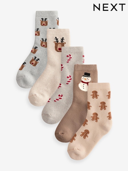 Neutral All Over Character - Cotton Rich Christmas Socks 5 Pack (E13156) | 7 € - 9 €