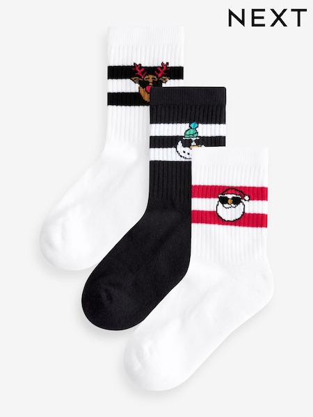 Weihnachten Santa Rentier Schneemann - Cushioned Footbed Cotton Rich Ribbed Socks 3 Pack (E13157) | 6 € - 9 €