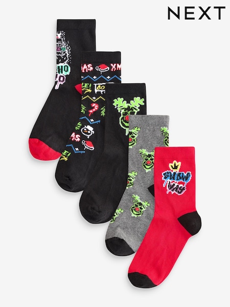 Graffiti Reindeer Cotton Rich Christmas Socks 5 Pack (E13158) | €5 - €6