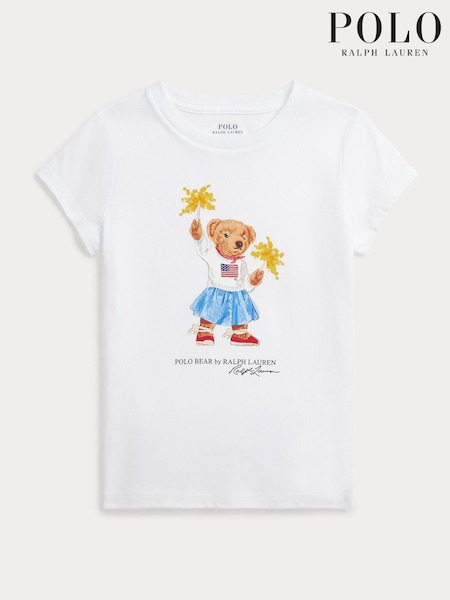 Polo Ralph Lauren Girl Polo Bear Graphic 100% Cotton White T-Shirt (E13241) | €30