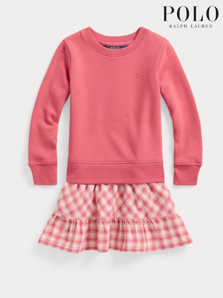 Polo Ralph Lauren Girl Pink Gingham Fleece Sweatshirt Dress (E13244) | 480 LEI - 522 LEI