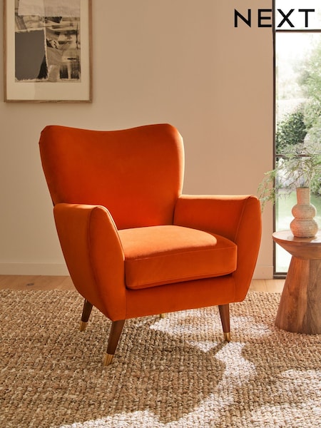 Soft Velvet Burnt Orange Wilson II Highback Armchair (E13264) | €365
