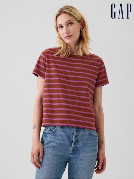 Gap Red Stripe Crew Neck Cotton Vintage Shrunken T-Shirt (E13328) | €11.50