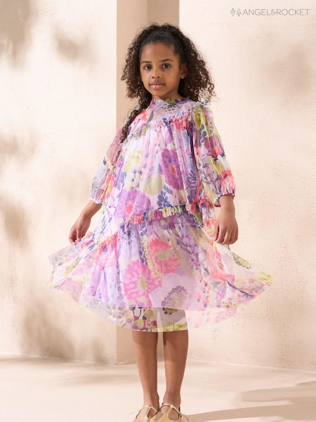 Angel & Rocket Multi Pink Eleanor Floral Print Mesh Dress (E13422) | AED190 - AED214