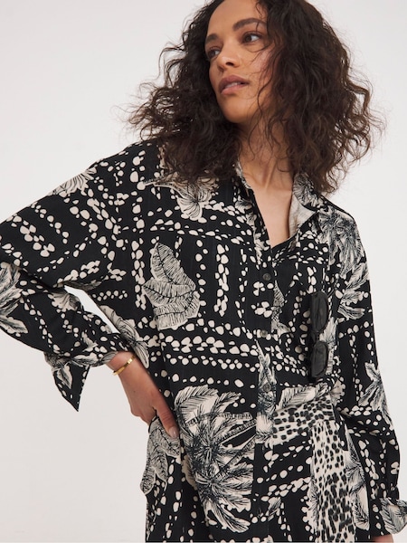 JD Williams Printed Linen Mix Long Sleeve Shirt (E13503) | 107 LEI