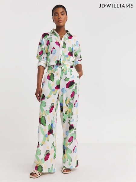 JD Williams Green Linen Mix Wide Leg Trousers (E13521) | €18.50