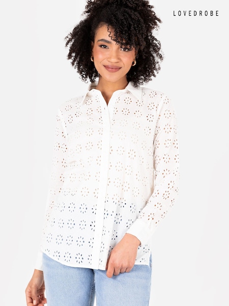 Lovedrobe Broderie 100% Cotton Long Sleeve White Shirt (E13532) | €25