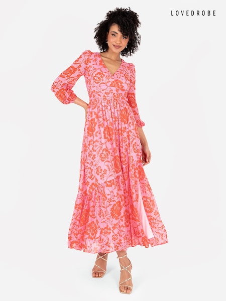 Розовый - Lovedrobe Wrap Front Maxi Dress With Elasticated Waist Detail (E13533) | €41