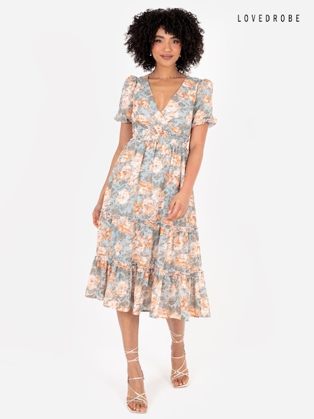 Lovedrobe Shirring Waist Puff Sleeve Midi Dress (E13535) | 196 LEI