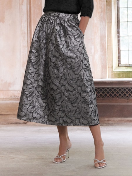 Pană de argint - Love & Roses Jacquard Midi Fuste (E13556) | 211 LEI