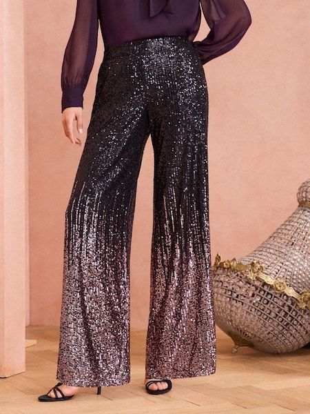 Love & Roses Pink Ombre Sequin Wide Leg Trouser (E13562) | 186 QAR
