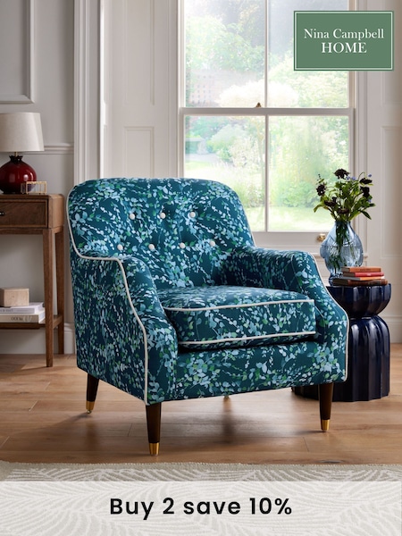Nina Campbell Indigo Blue Midnight Leaves Walton Accent Chair (E13590) | €568