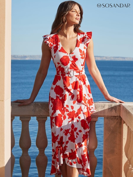 Sosandar Floral Print Ruffle Hem Midi Dress (E13622) | €124