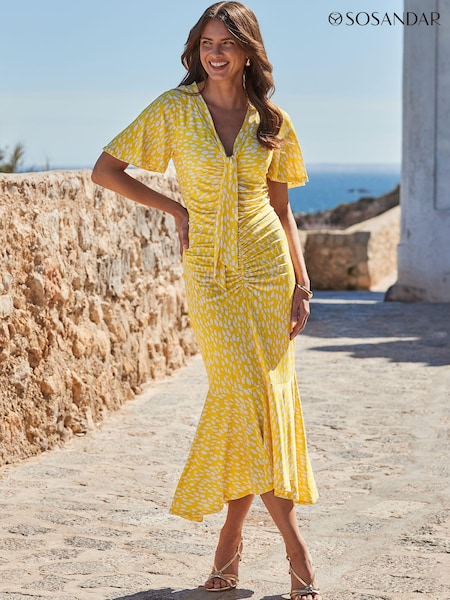 Sosandar Spot Print Ruchded Front Frill Hem Jersey Midaxi Dress (E13630) | €99