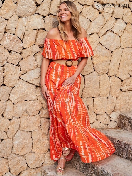 Sosandar Tie Dye Tiered Hem Bardot Maxi Dress (E13645) | €109
