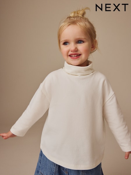 Cream Long Sleeve Relaxed Roll Neck Top (3mths-7yrs) (E13661) | AED17 - AED25