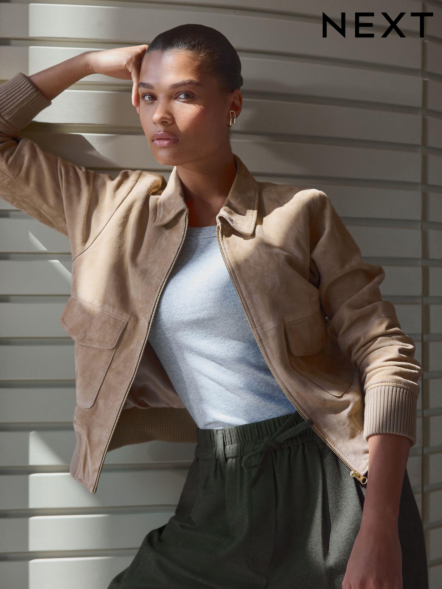 Suede bomber jacket womens top