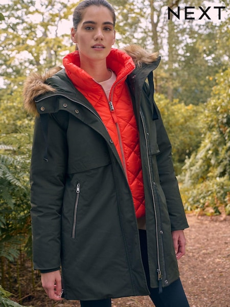 Khaki Green Elements Shower Resitant Parka Jacket (E13677) | €88