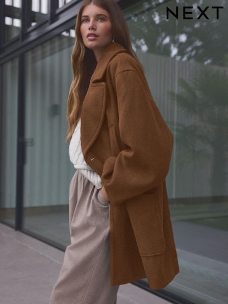 Tan Brown Premium Wool Blend Revere Coat (E13684) | €121