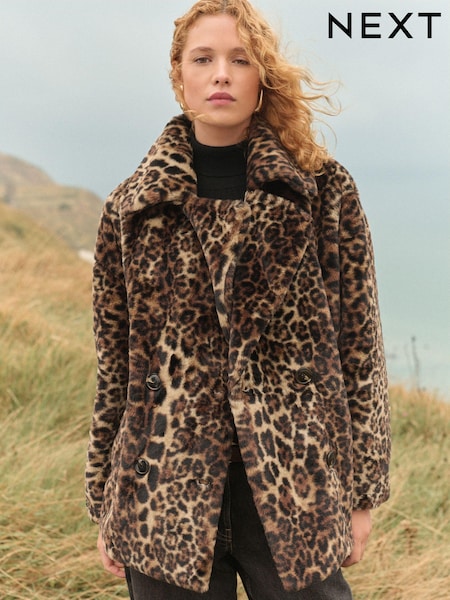 Leopard Animal Print Faux Fur Coat (E13700) | €42