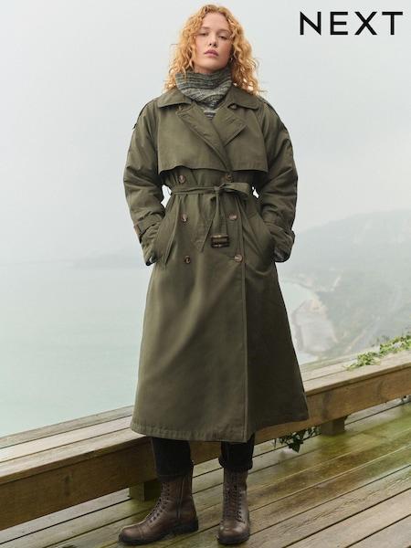 Khaki Green Premium Padded Padded Trench Coat (E13706) | €58