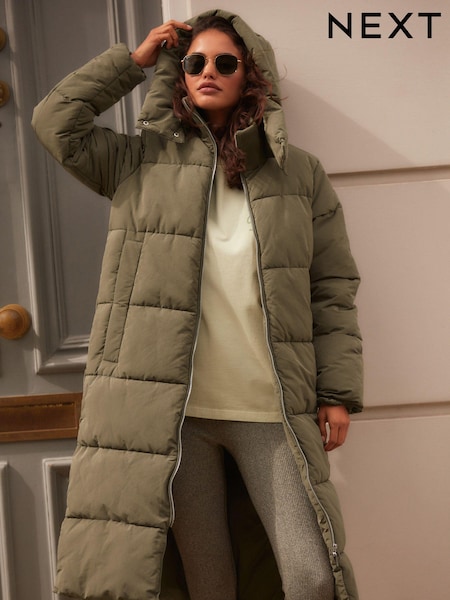 Khaki Green Shower Resistant Padded Hooded Coat (E13708) | €90