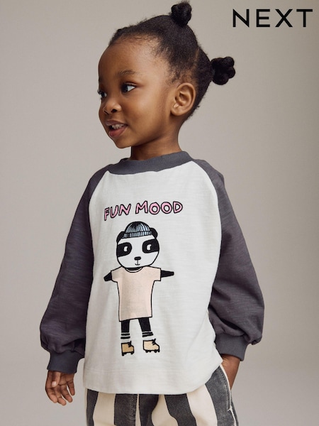 Schwarz/Weiß - Long Sleeve 100% Cotton T-Shirt (3mths-7yrs) (E13724) | 7 € - 9 €