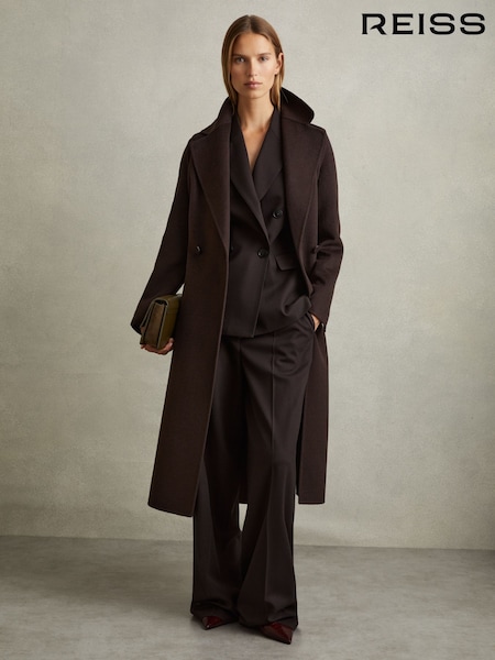 Schokoladenbraun - Reiss Lucia Zweireihiger Mantel mit Blindnaht aus Wollmischung (E13741) | 533 €