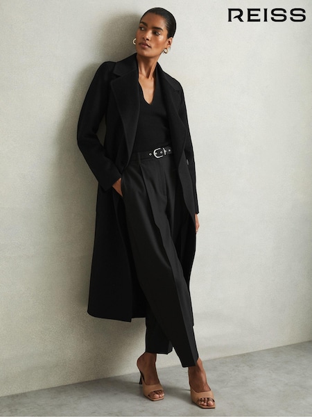 Reiss Black Lucia Wool Blend Double Breasted Blindseam Coat (E13754) | 2,558 QAR