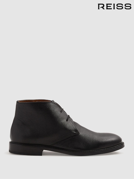 Reiss Black Cooper Grained Leather Chukka Boots (E13757) | $315