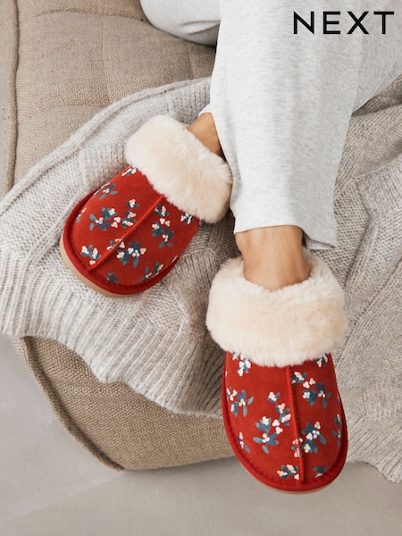 Rot, Mistelzweig - Suede Faux Fur Lined Mule Slippers (E13761) | 17 €
