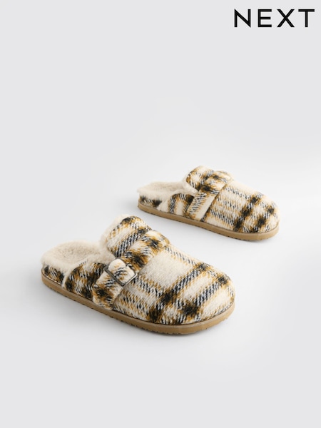 Yellow Check Borg Buckle Mule Slippers (E13773) | AED50