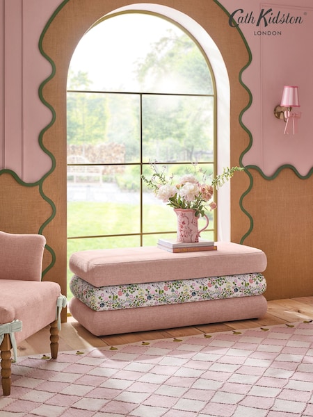 Cath Kidston Rose Thread Pink Chenille with Tiny Town Mallow Storage Ottoman (E13776) | €441