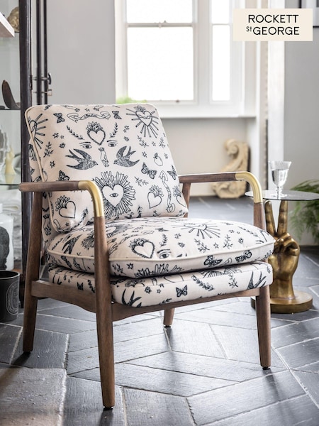 Rockett St George Celeste Hearts and Flowers Natural Signature Accent Chair (E13777) | €631
