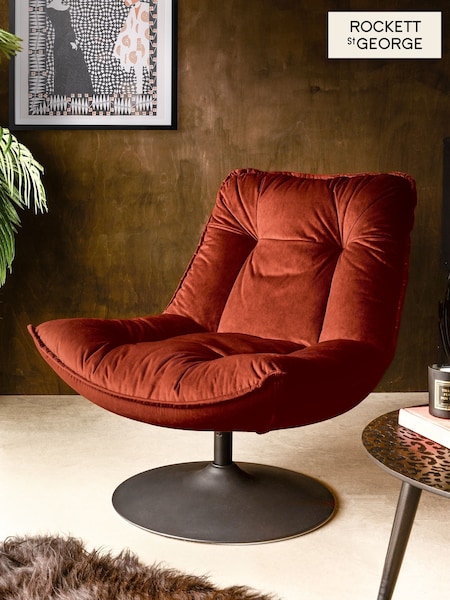 Rockett St George Luxe Needlecord Velvet Burnt Sienna Orange Lounge Lover Swivel Accent Chair (E13778) | €536