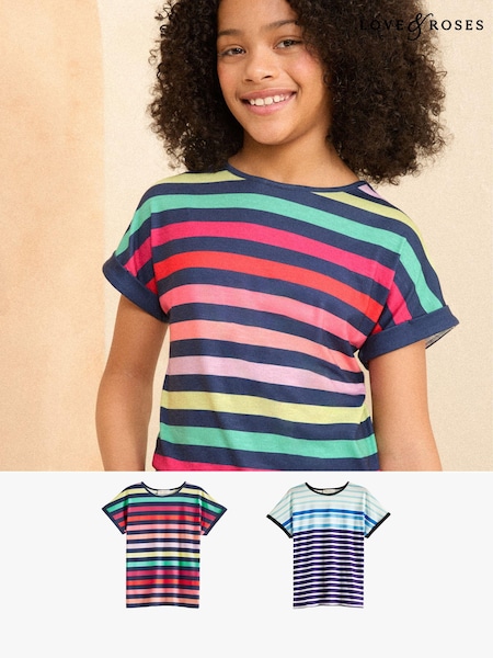 Love & Roses 2 Pack Crew Neck Jersey T-Shirt (5-16yrs) (E13793) | 74 LEI - 142 LEI