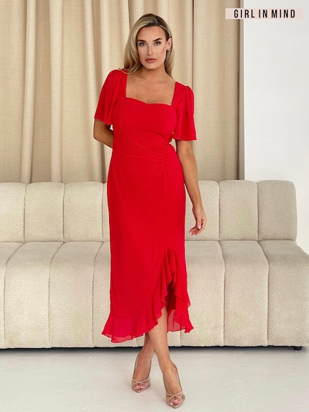Punainen - Girl In Mind Heidi Ruched Midi Dress (E13803) | €79