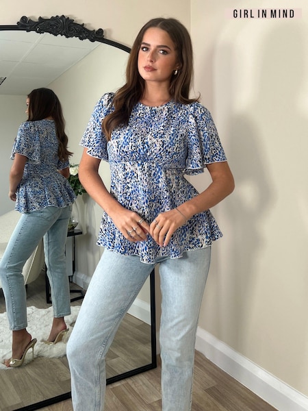Girl In Mind Imogen Angel Sleeve Peplum Top (E13827) | 107 LEI
