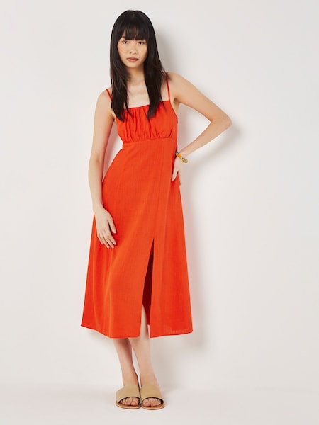 Apricot Orange Cami Linen Dress With Side Split (E13837) | €24