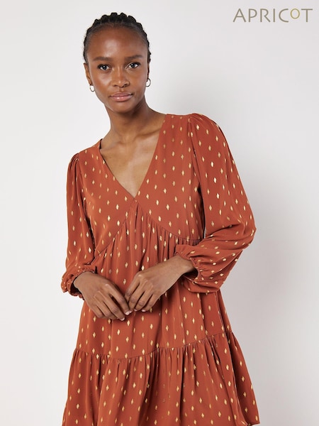 Apricot Red Enchanted Puff Sleeve V-Neck Dress (E13838) | €25