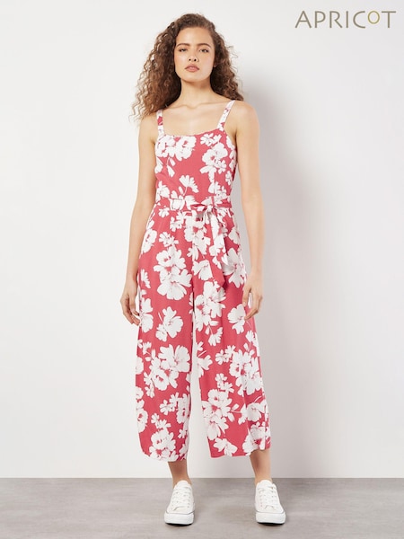 Apricot Pink Floral Silhouette Wide-Leg Jumpsuit (E13843) | €27