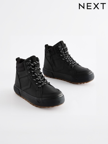Black Wide Fit (G) Cleated High Top Boots (E13855) | AED92 - AED106